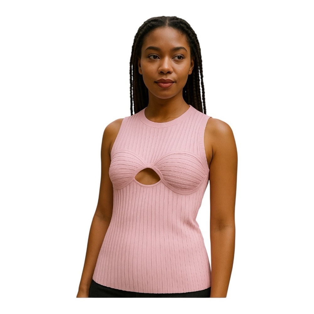 Helmut Lang Cherry Blossom Pink Ribbed Cutout Tank Top Size M